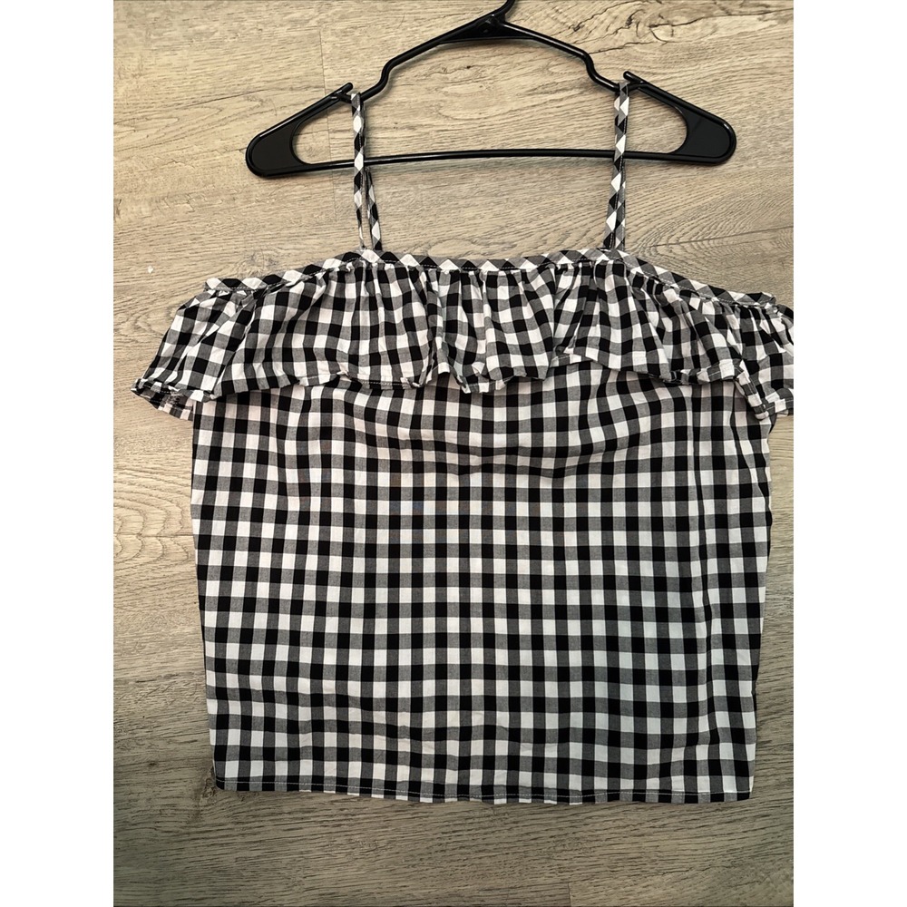 A New Day Gingham Ruffle Tank Size Medium Black And White‎ summer beach spring